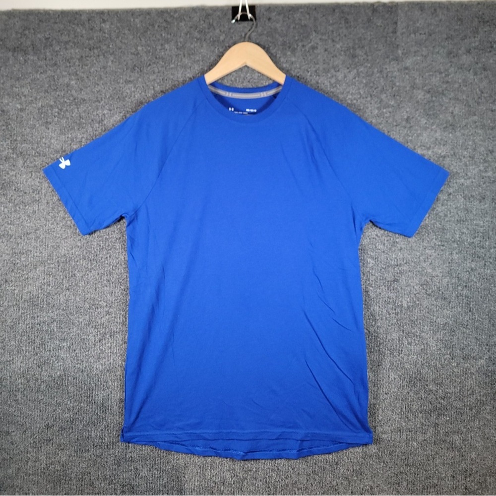 Under Armour Shirt Mens Medium Blue Loose Fit Athletic Performance Tee Gym Logo